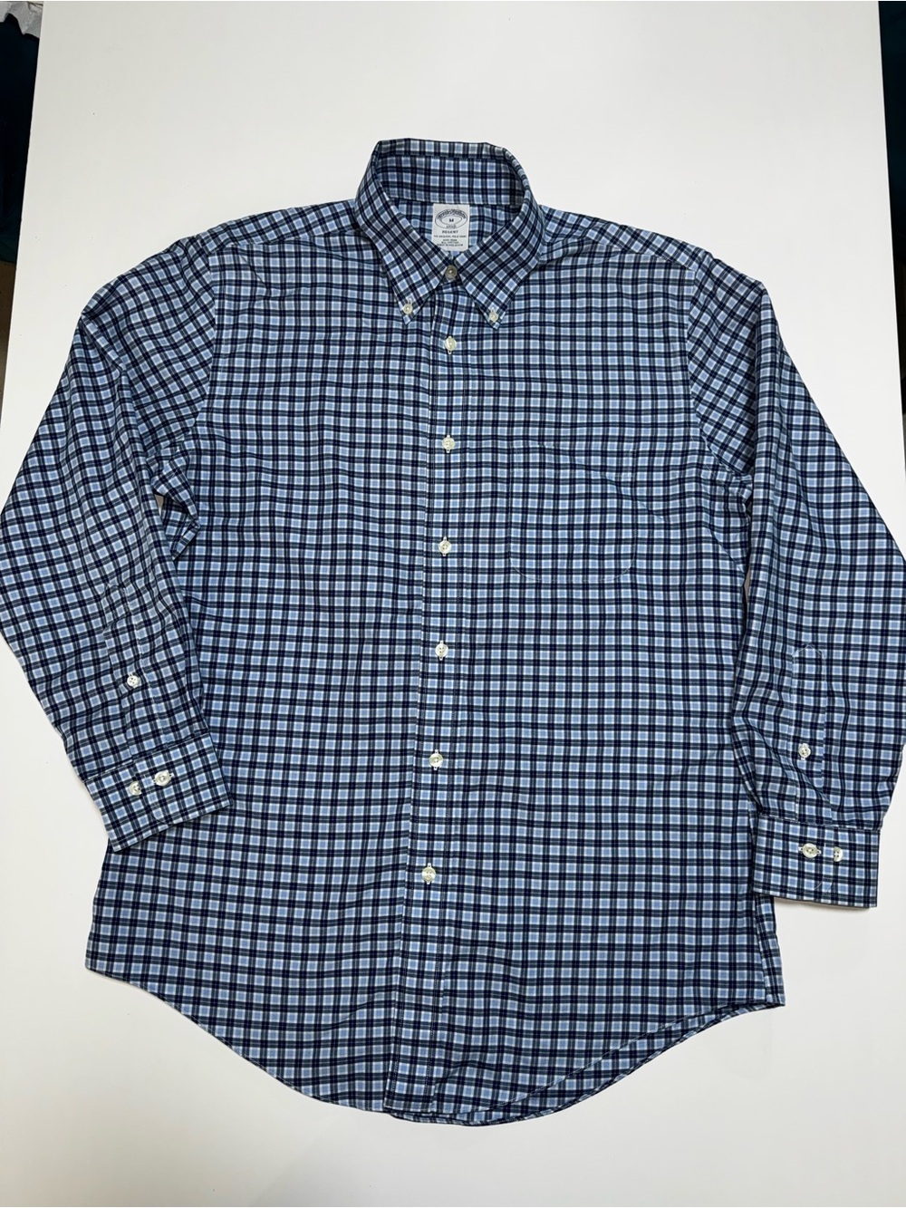 Brooks Brothers Navy and Light Blue Checked Button-Down Shirt, M